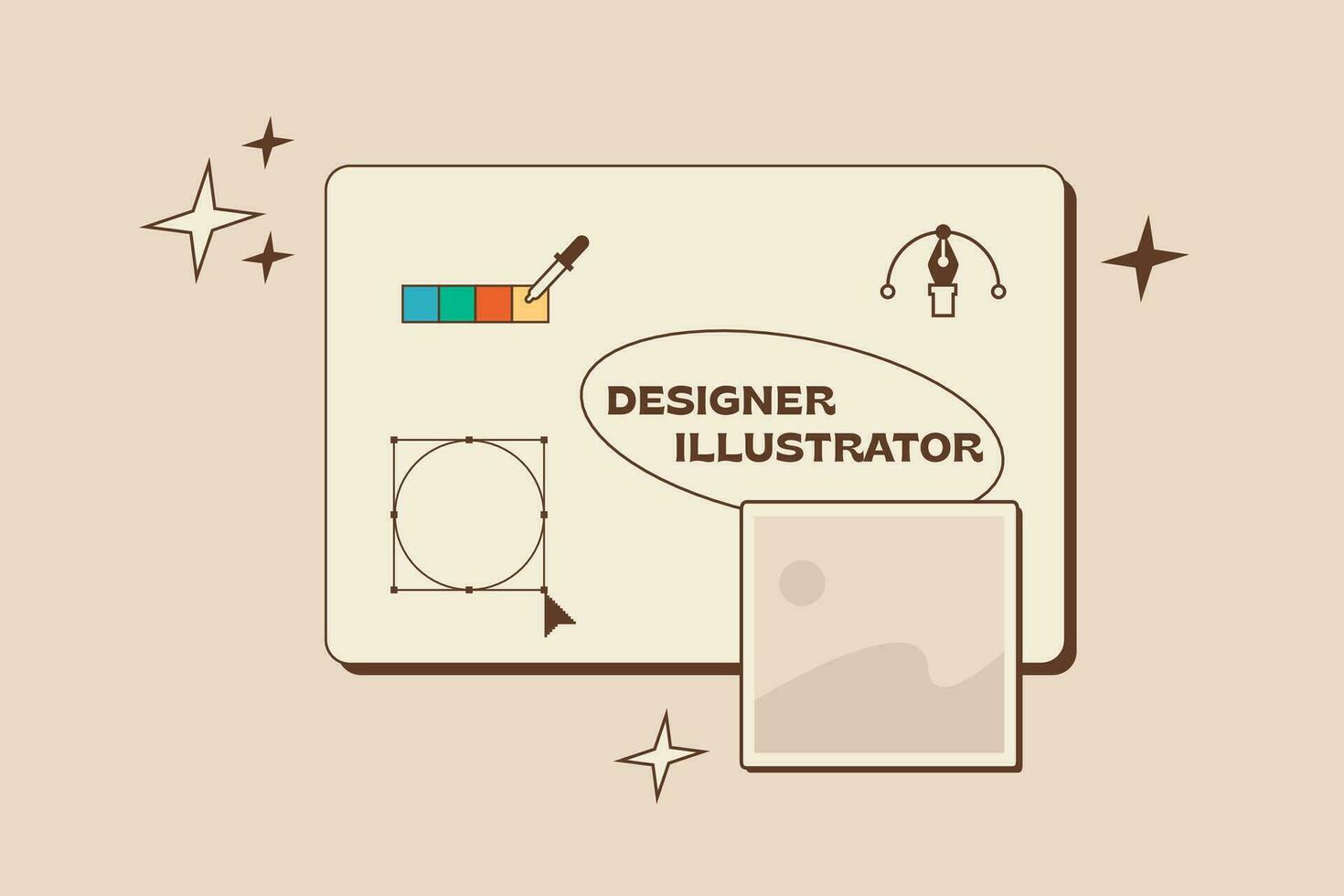 Computer program interface for drawing graphic elements. Professional software for designer. Digital illustrators work. Vector flat illustration.