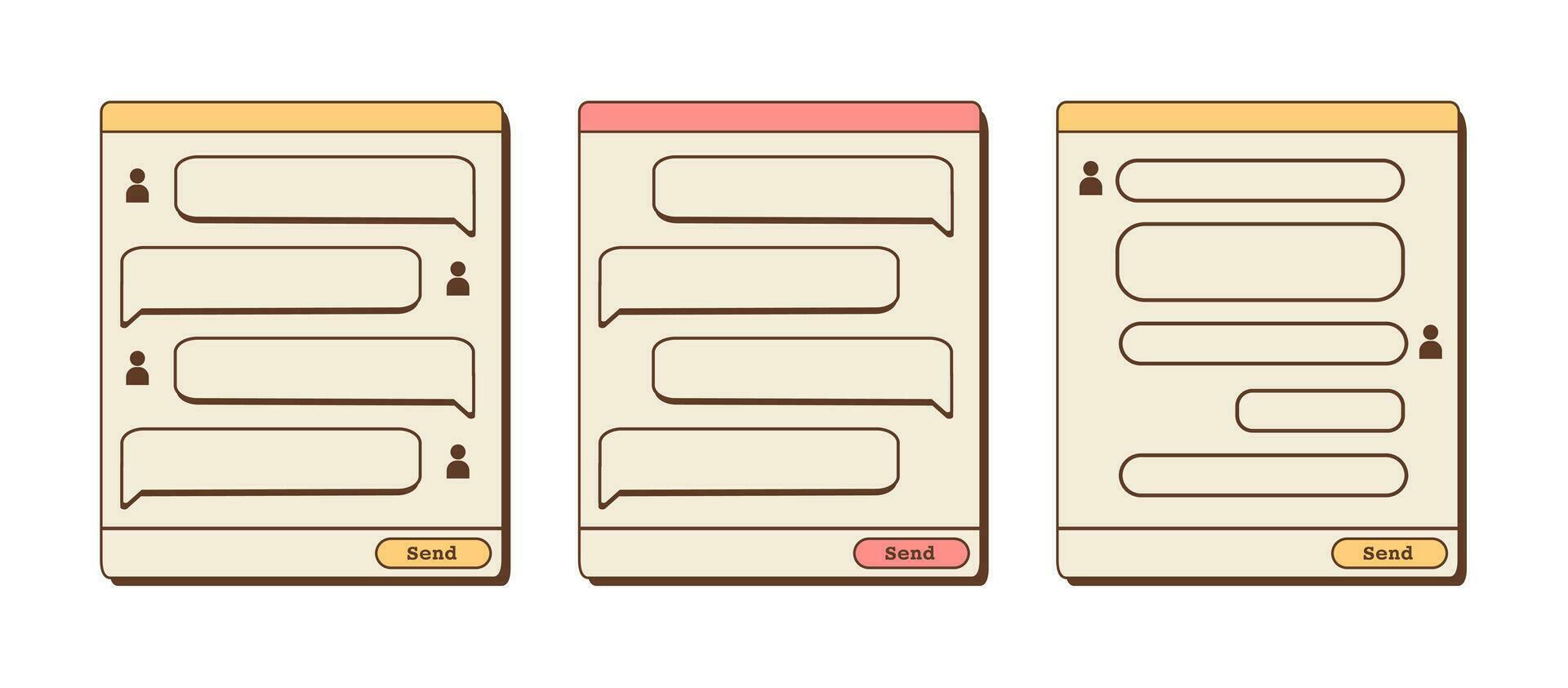 Vector retro chat windows with speech bubbles and user icon. Nostalgic ...