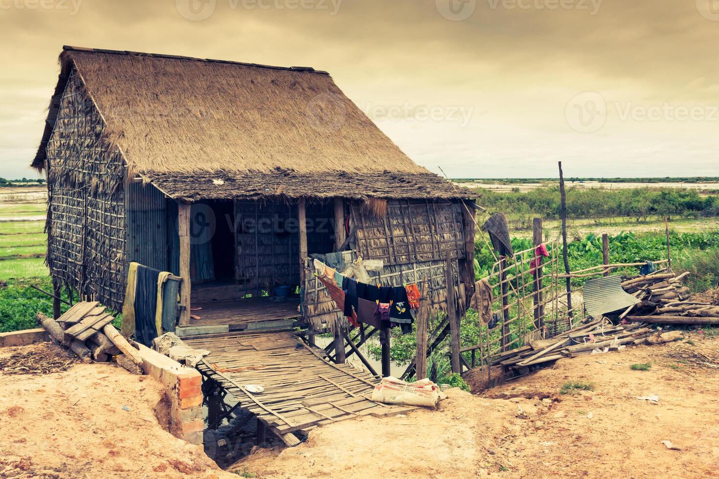 Homes on stilts on the floating village of Kampong Phluk, Tonle Sap lake,Siem Reap province, Cambodia photo