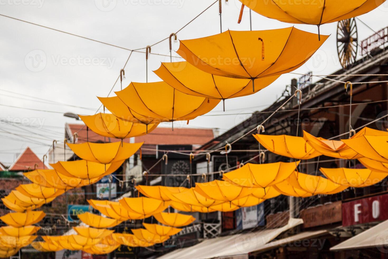 Background colorful umbrella street decoration photo