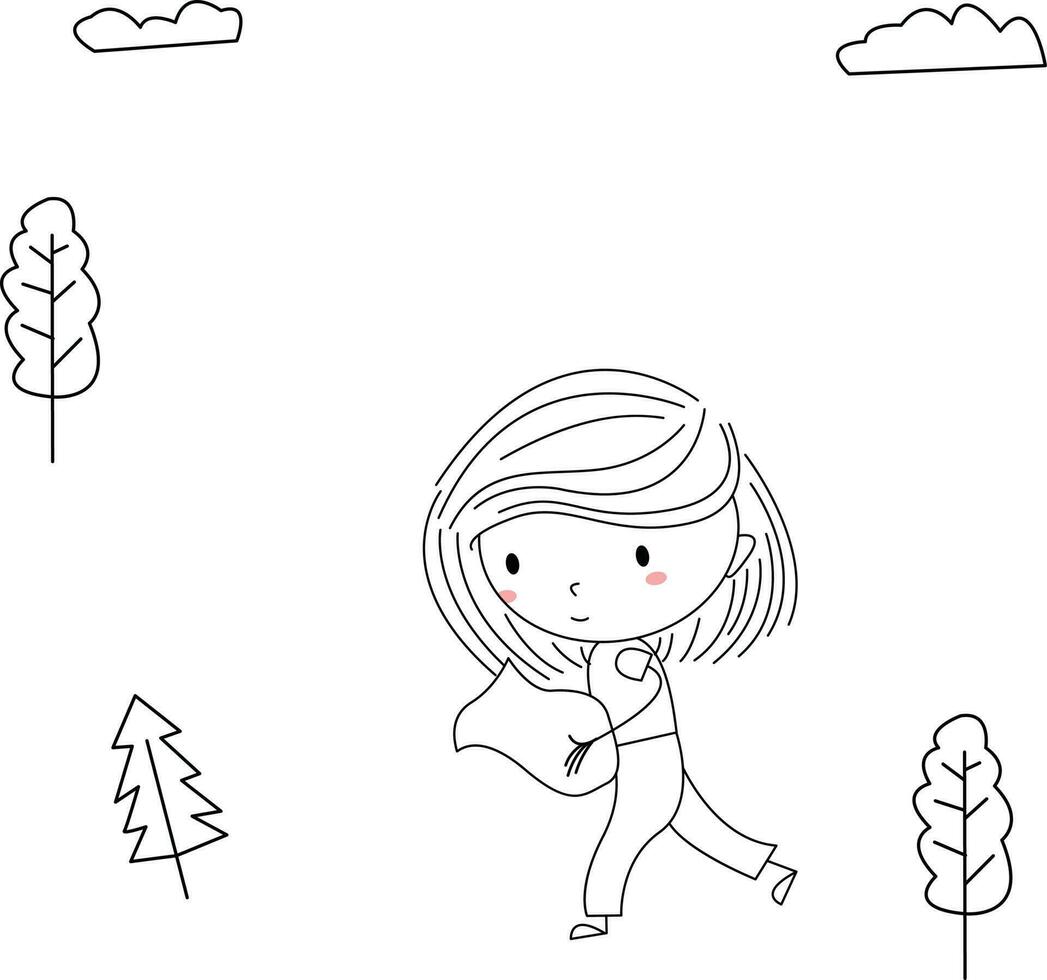 illustration of a girl carrying a container for watering plants vector