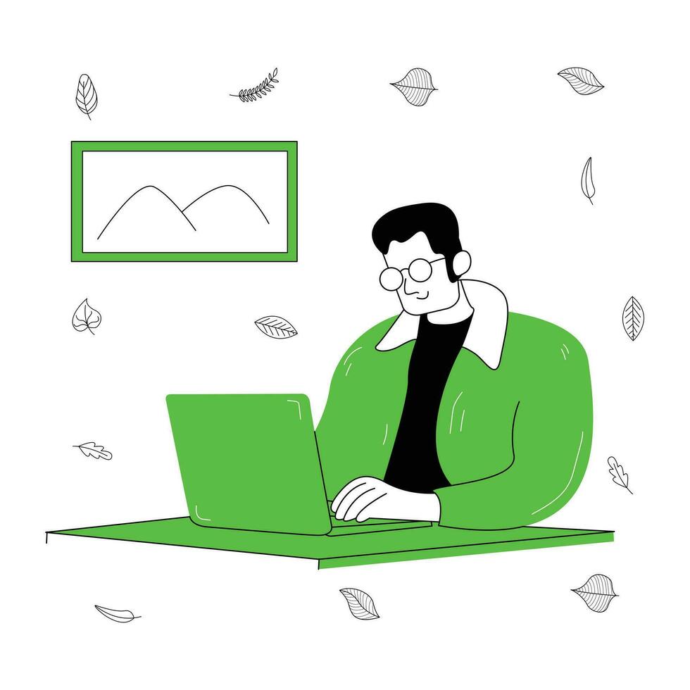 flat illustration of a content creation worker looking for content ideas , writing a script vector