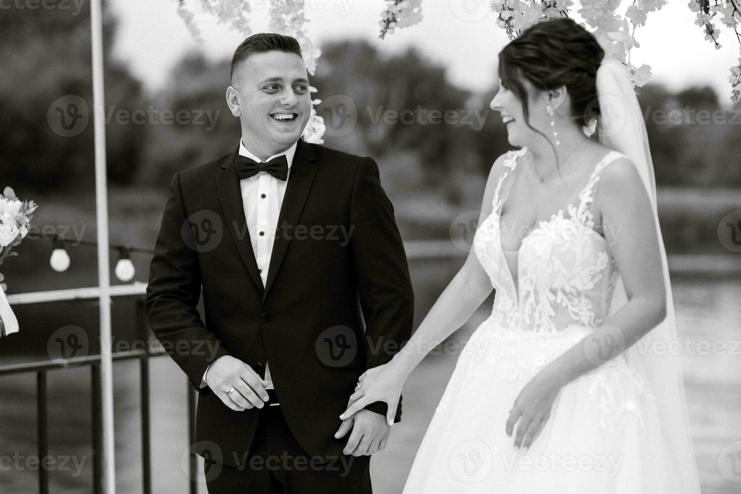 wedding ceremony of the newlyweds on the pier photo