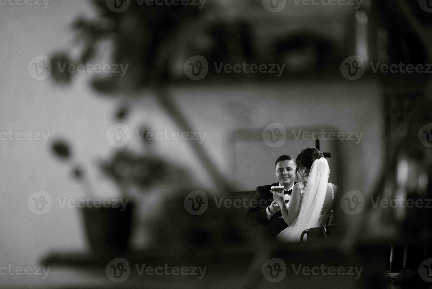 bride and groom inside a cocktail bar photo