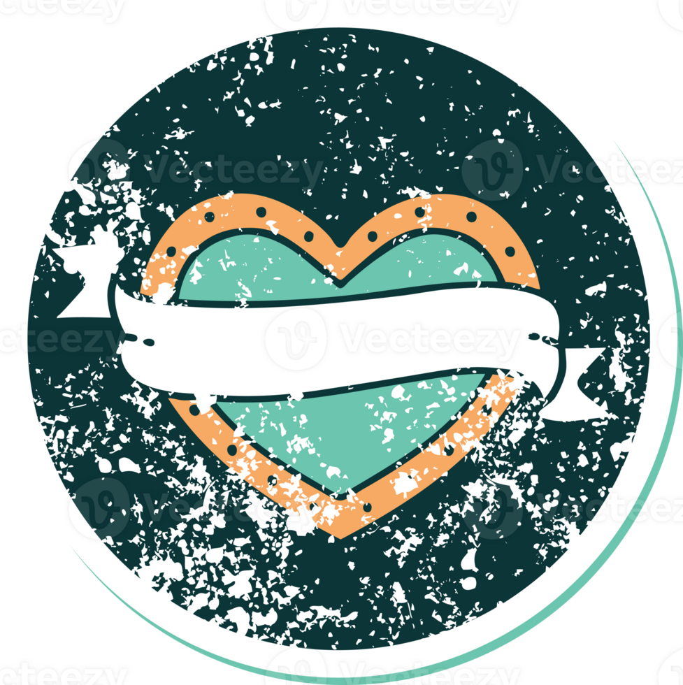 distressed sticker tattoo style icon of a heart and banner png
