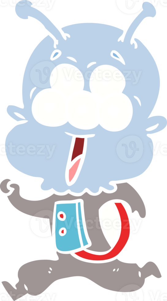 happy flat color style cartoon alien running png