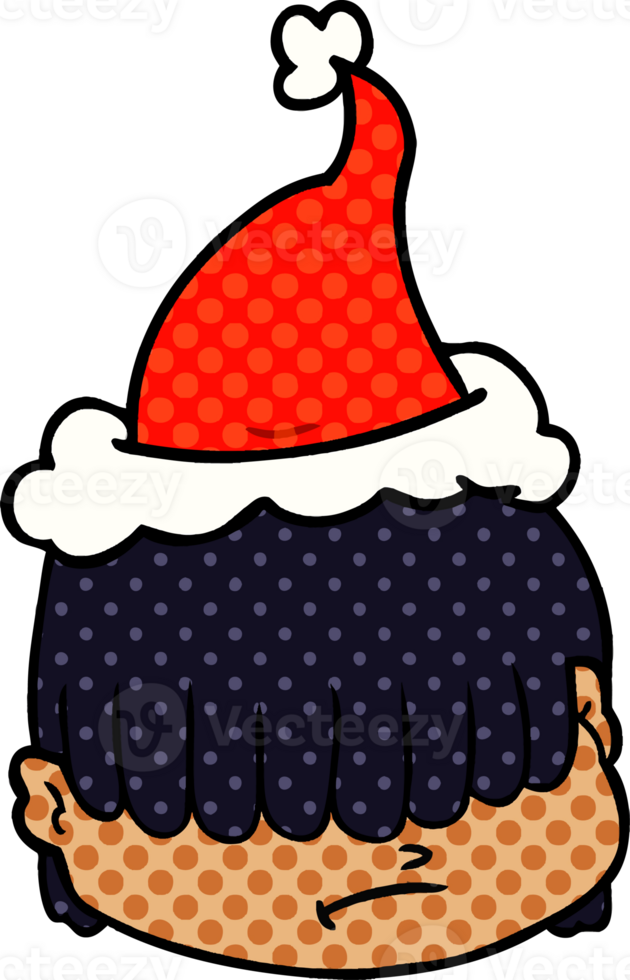 stripboekstijlillustratie van een gezicht met haar over de ogen met een kerstmuts png