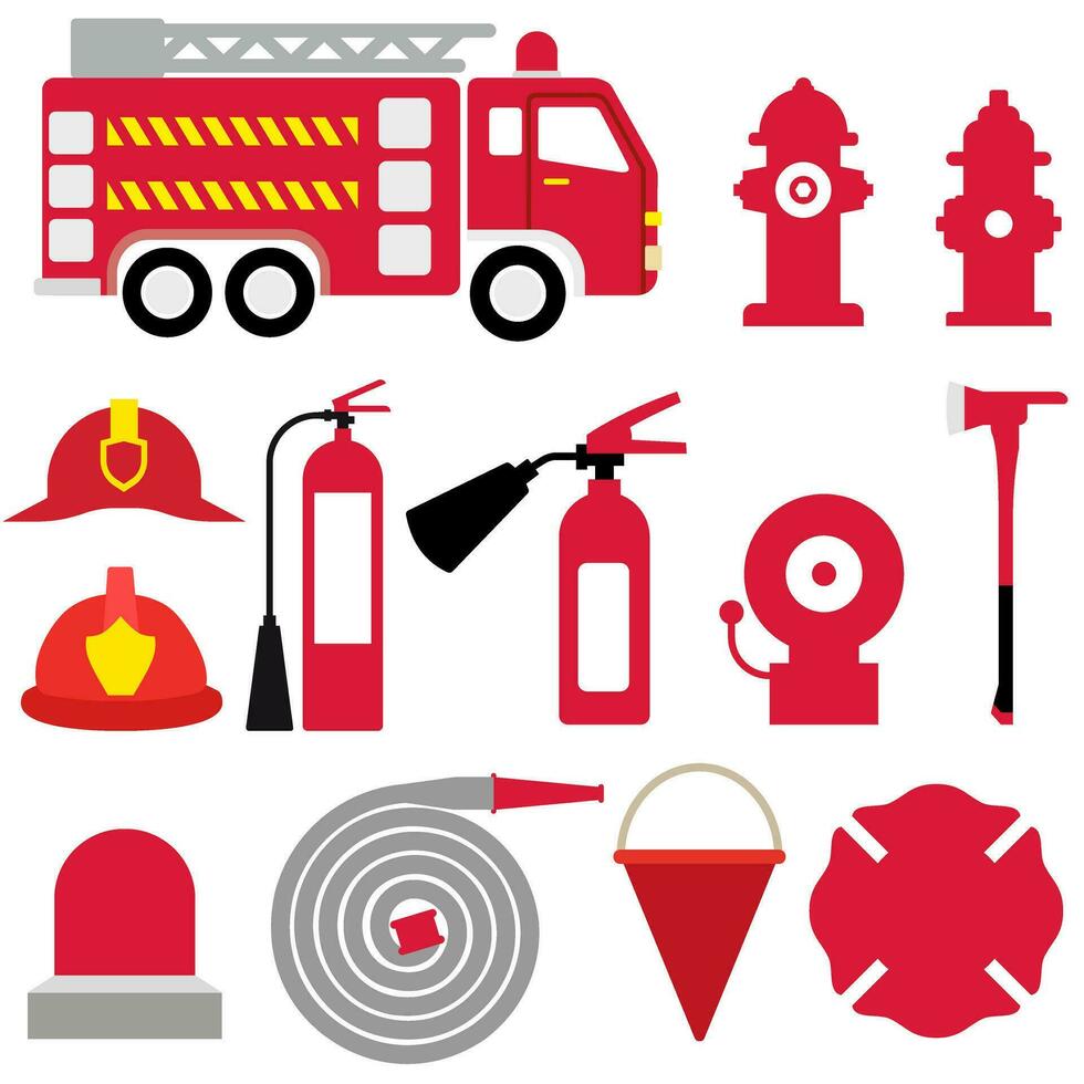 Firefighter icon vector set. Fire illustration sign. Fire brigade symbol ot logo.