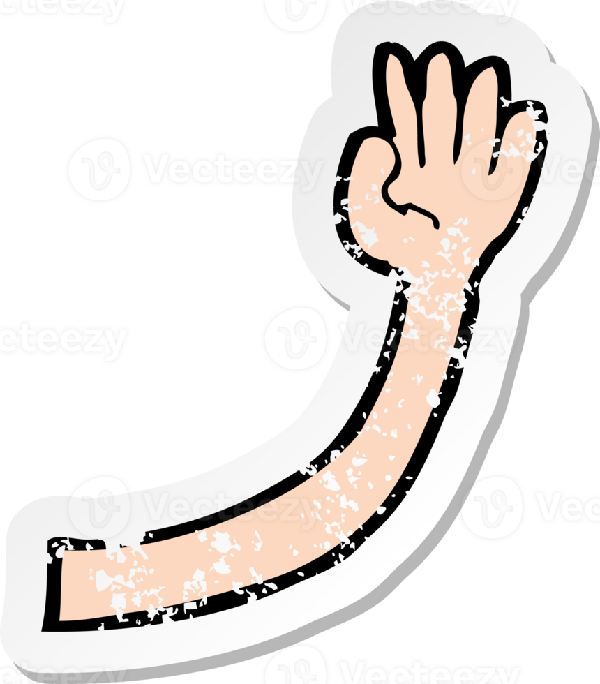 retro distressed sticker of a cartoon arm png