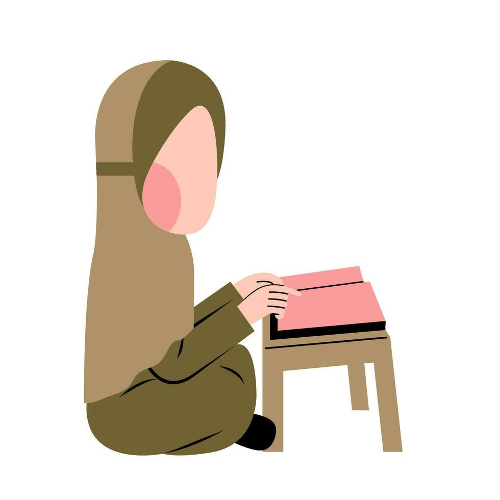 Muslim Girl Reading Quran Illustration vector