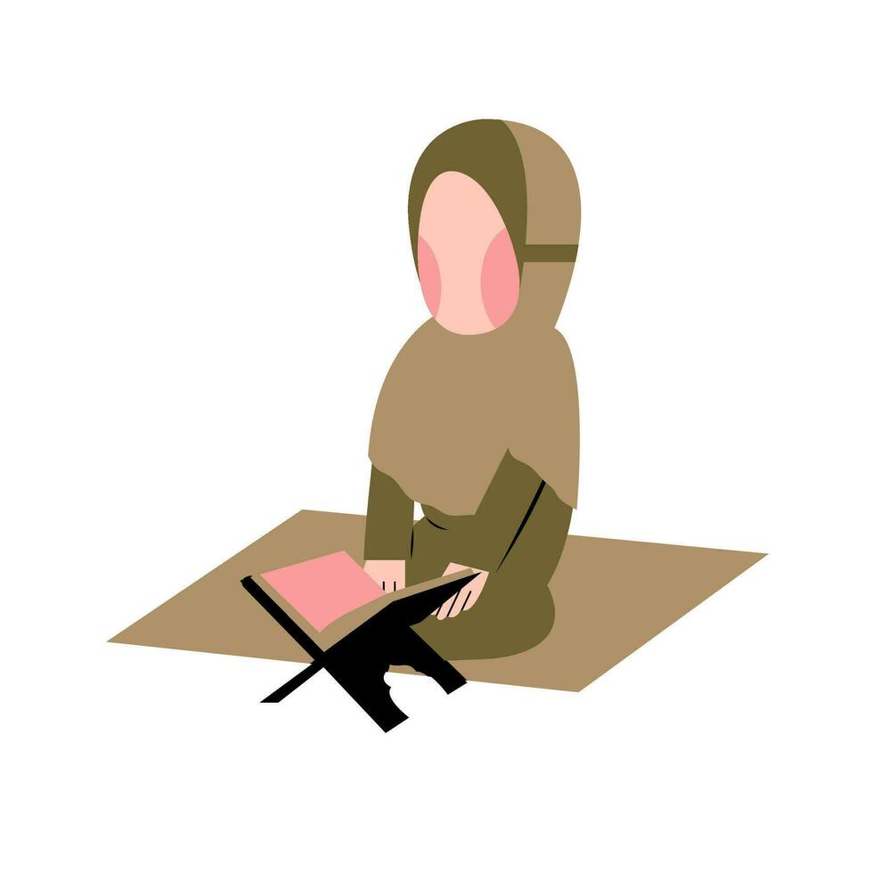 Muslim Girl Reading Quran Illustration vector