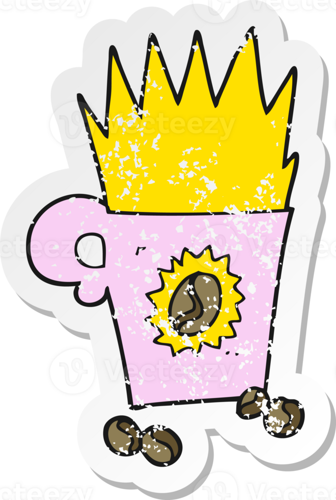 retro distressed sticker of a cartoon crazy powerful coffee png