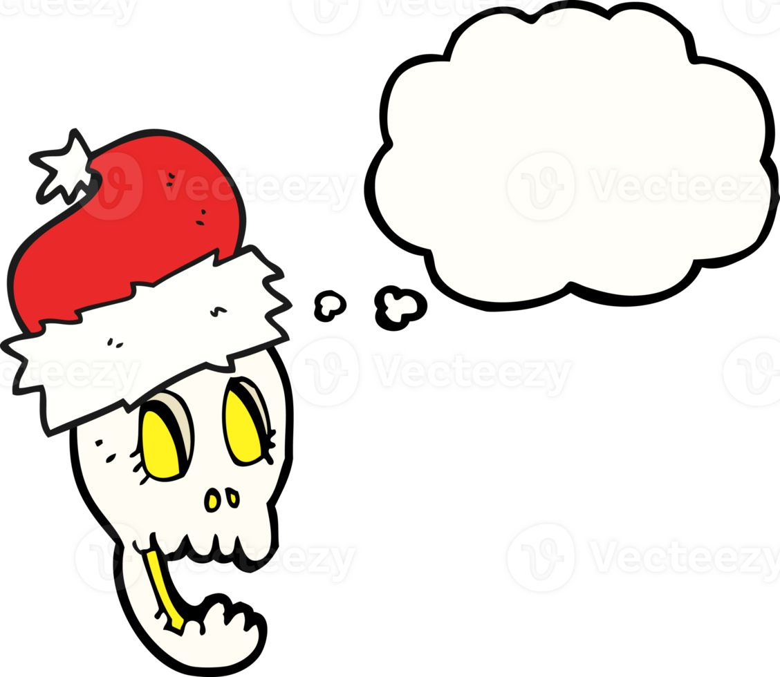thought bubble cartoon christmas hat on skull png