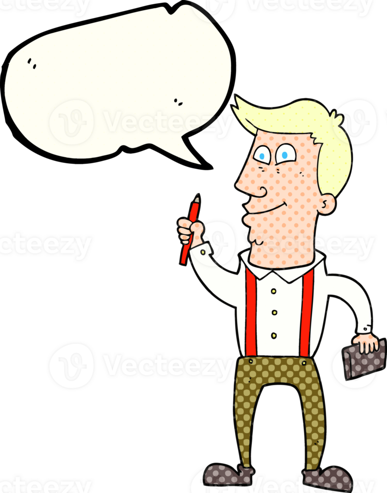 comic book speech bubble cartoon man with notebook and pen png