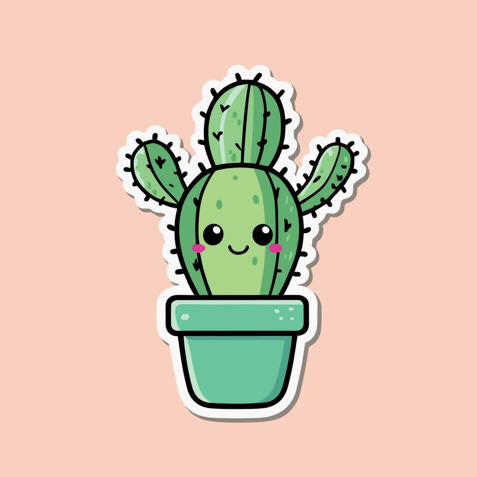 linda kawaii cactus dibujos animados ilustración vector