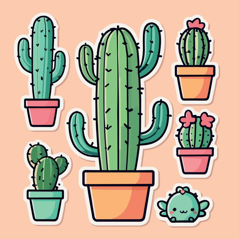 Cute kawaii cactus cartoon illustration vector