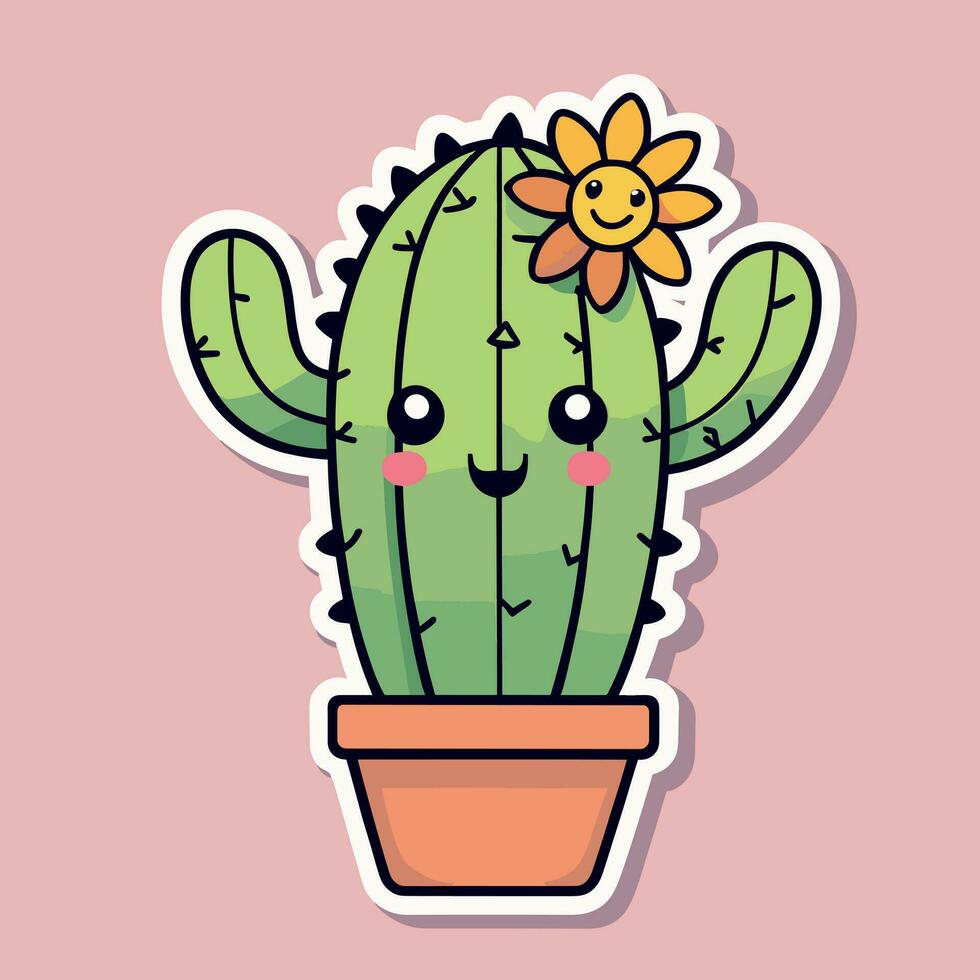 Cute kawaii cactus cartoon illustration vector