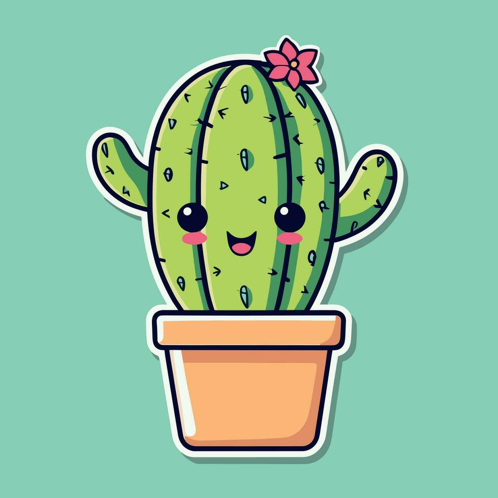 Cute kawaii cactus cartoon illustration vector