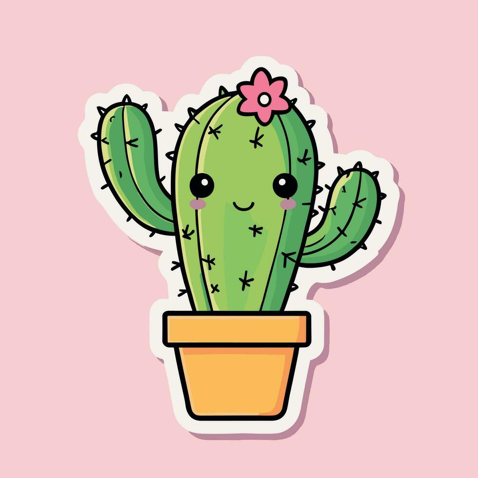 Cute kawaii cactus cartoon illustration vector