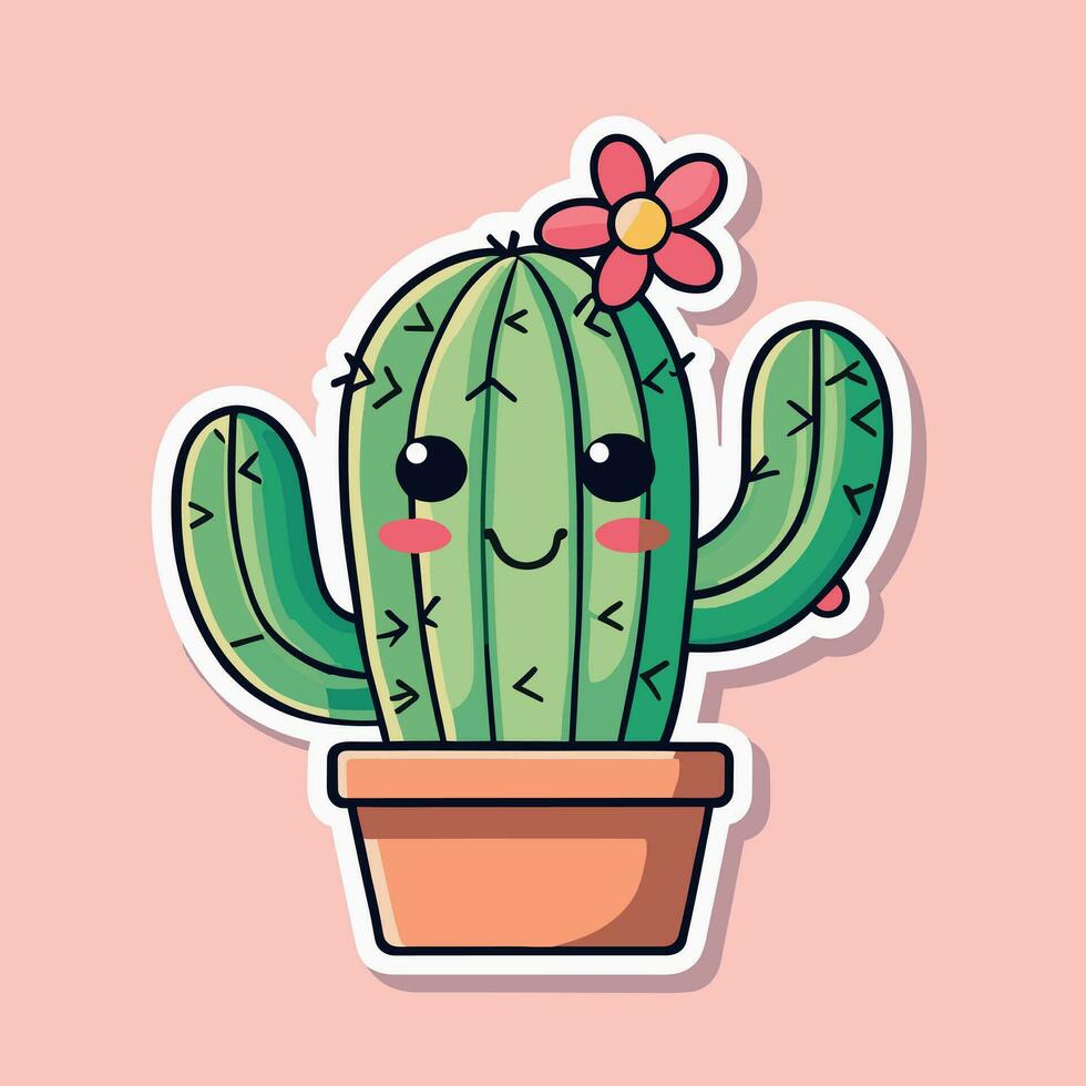 Cute kawaii cactus cartoon illustration vector