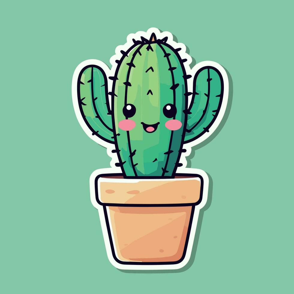 Cute kawaii cactus cartoon illustration vector