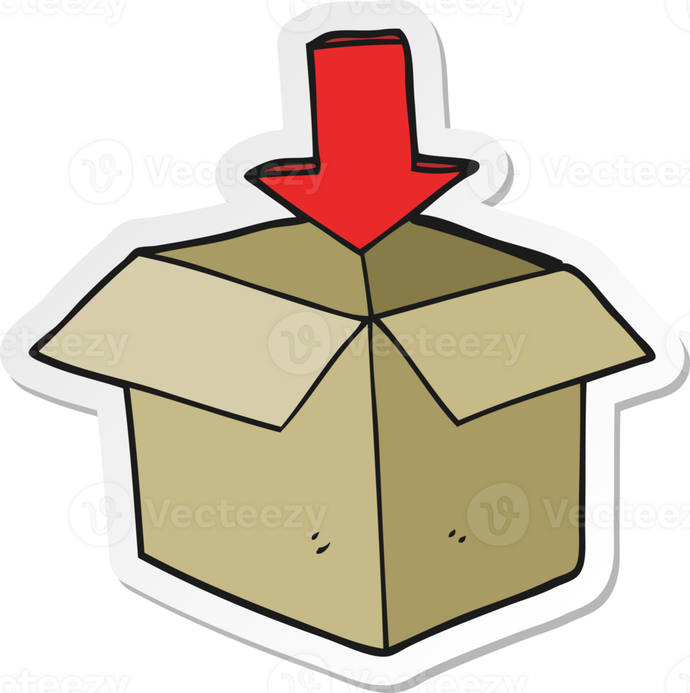 sticker of a cartoon box with arrow download storage symbol png