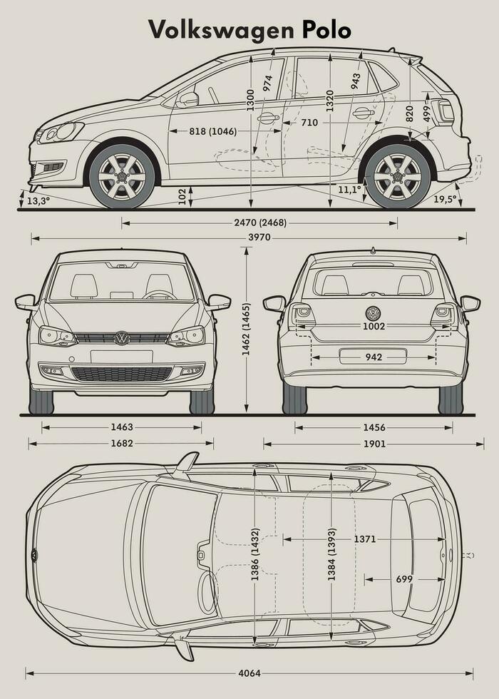 2010 VW Polo car blueprint vector