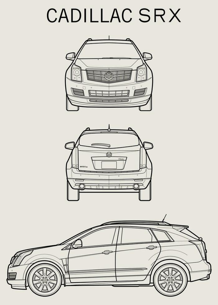 Cadillac SRX 2012 car blueprint vector