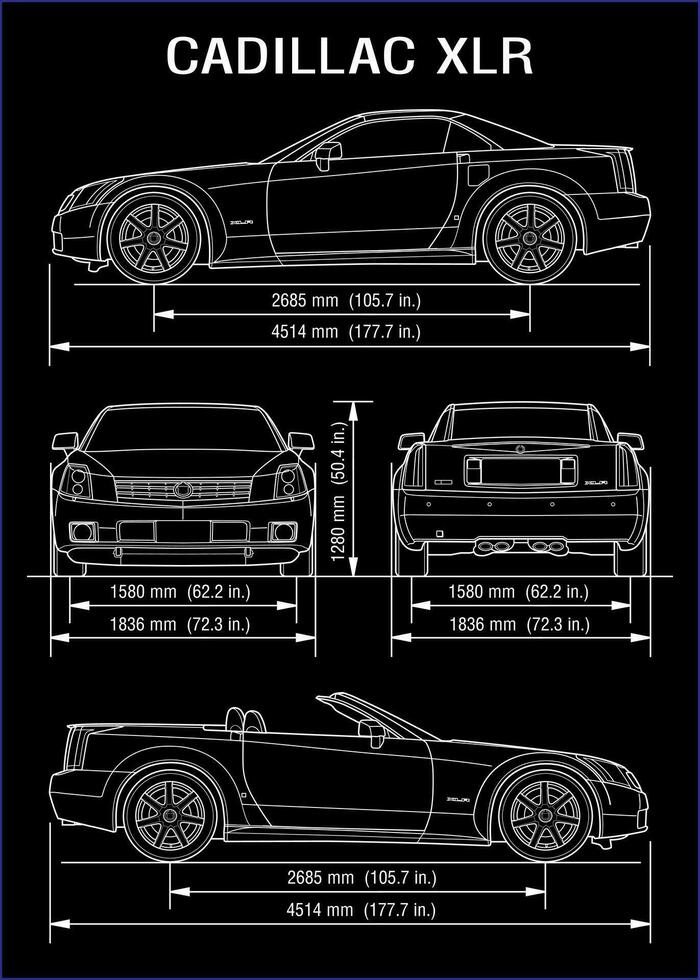 Cadillac XLR 2008 car blueprint vector