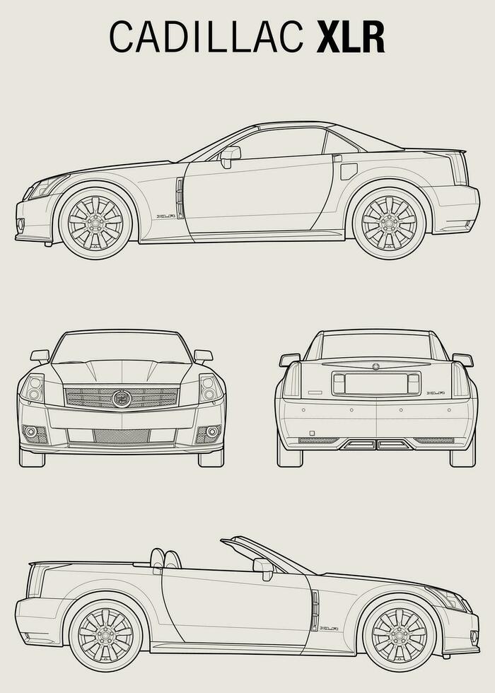 Cadillac XLR 2009 car blueprint vector