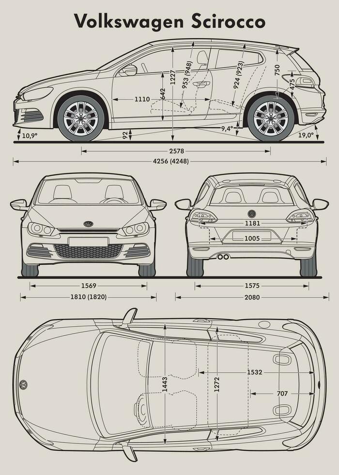 2010 VW Scirocco car blueprint vector