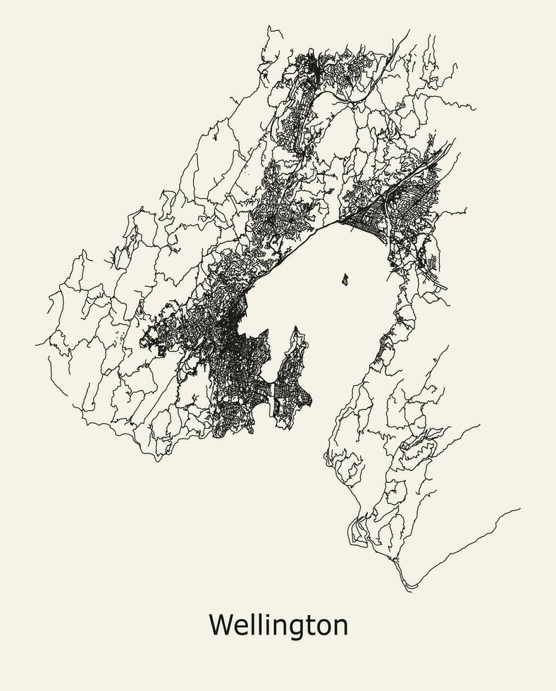 Vector city road map of Wellington, New Zealand