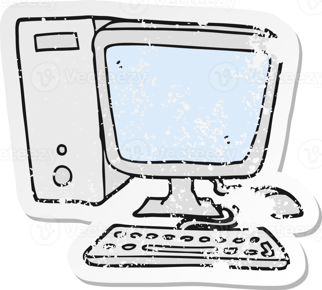 retro distressed sticker of a cartoon desktop computer png