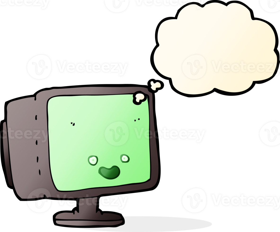 cartoon computer screen with thought bubble png