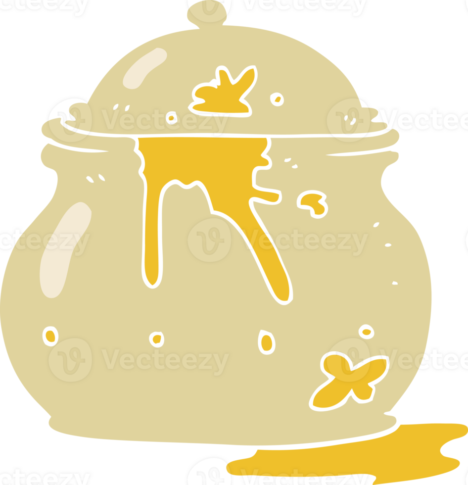 flat color illustration of a cartoon messy mustard pot png