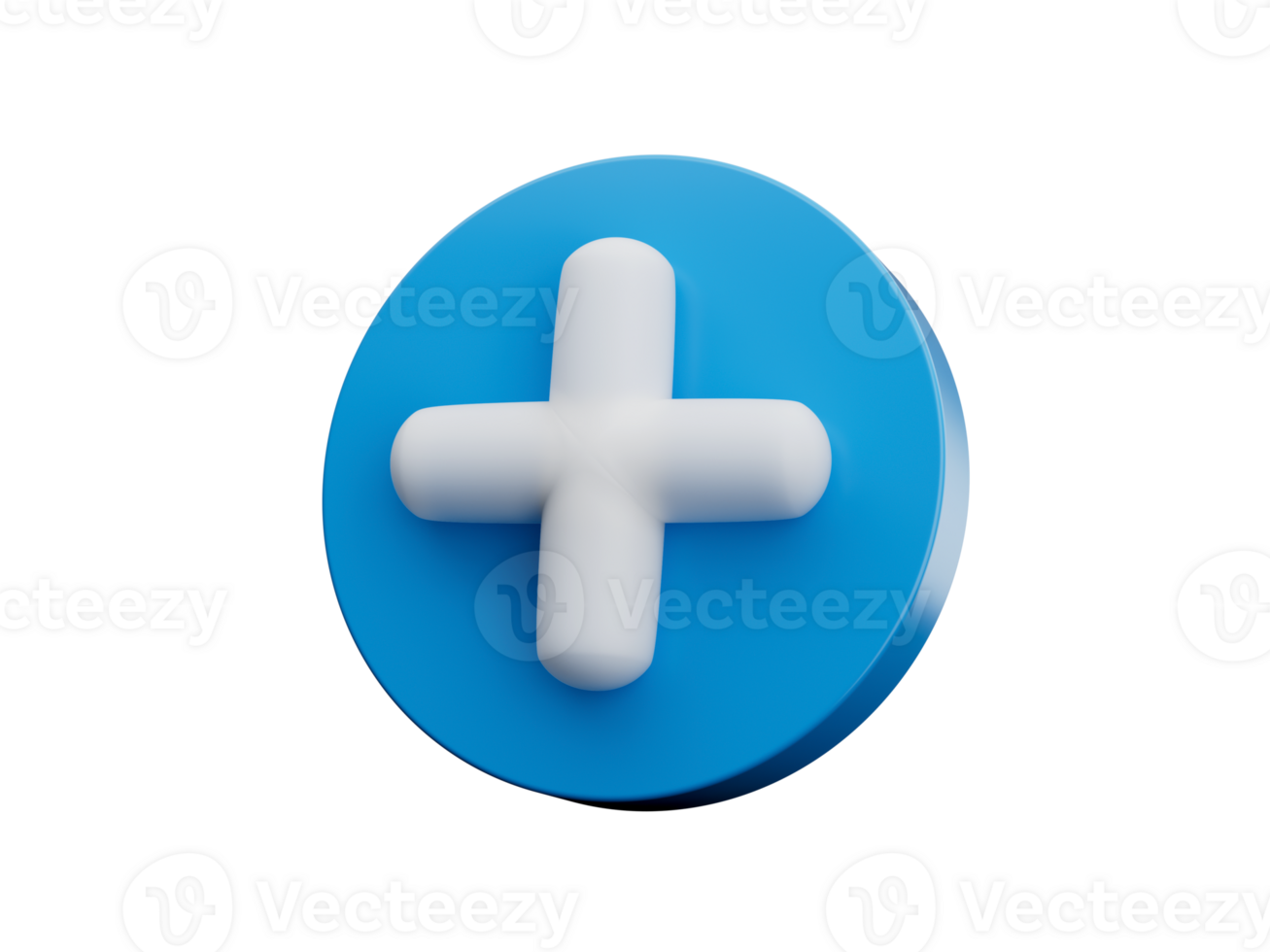 White Plus Icon on blue circle 3d illustration png