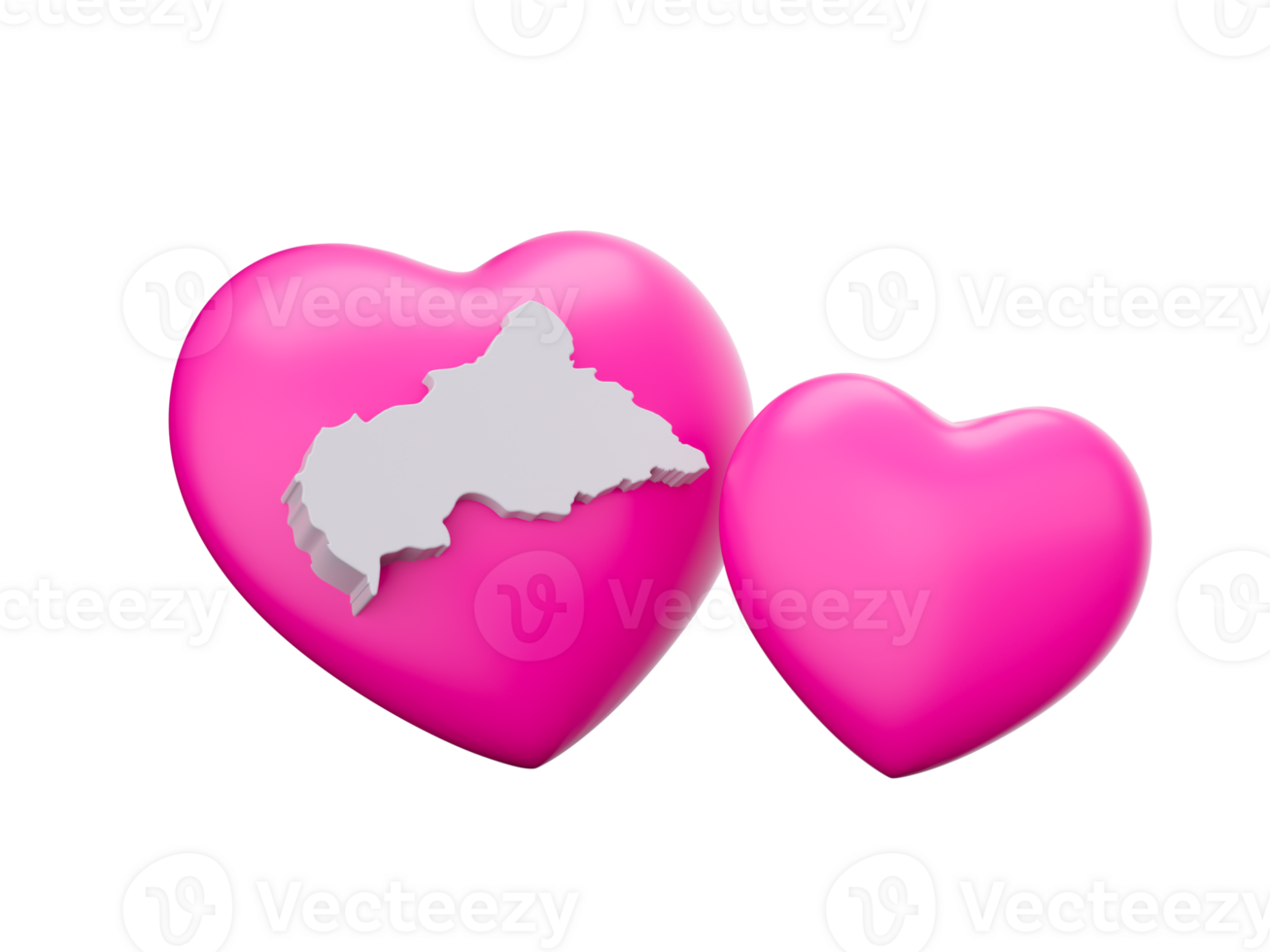 3d Shiny Pink Hearts With 3d White Map Of Central African, 3d illustration png