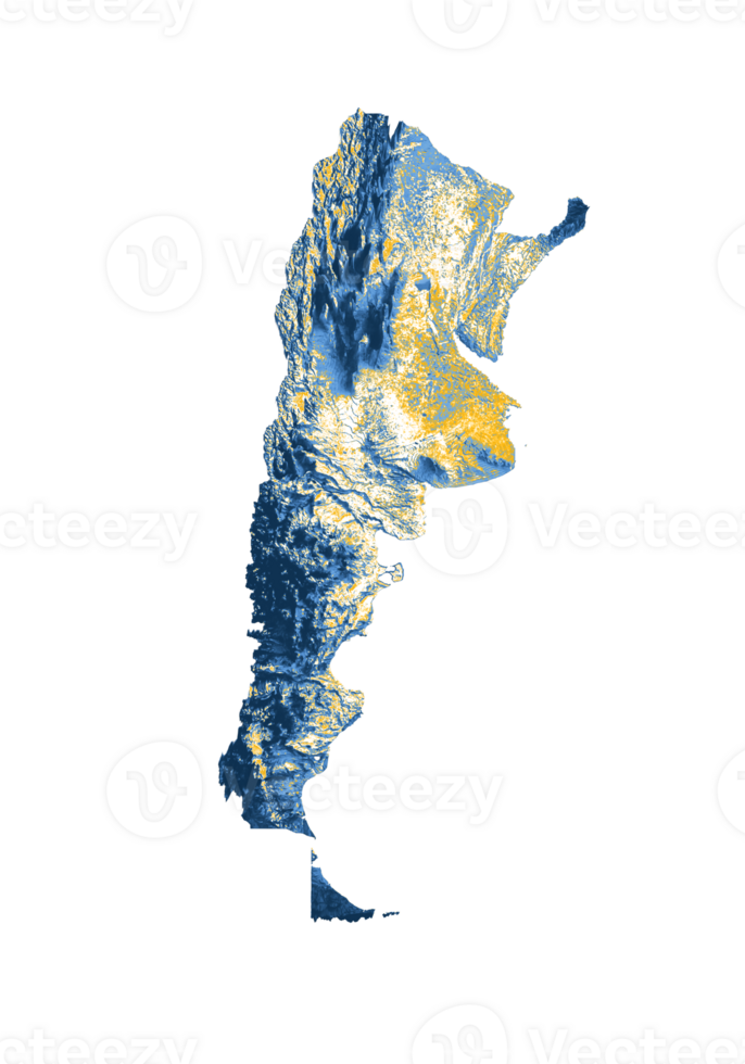 mapa de argentina con los colores de la bandera rojo y amarillo mapa en relieve sombreado ilustración 3d png