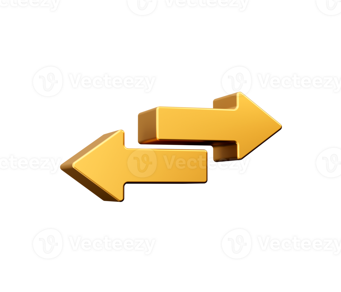 Two Gold opposite horizontal arrows Exchange icon. Flip flop 3d illustration png