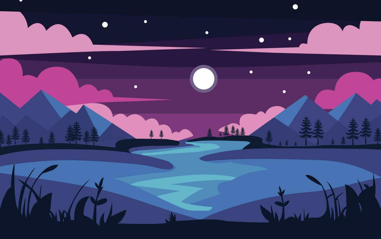 montaña bosque antecedentes paisaje paisaje ilustración noche cielo vector