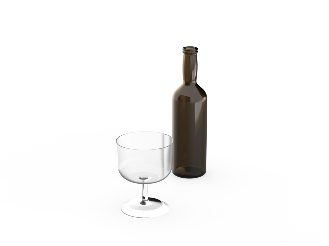 3D rendering of empty bottles and glasses png