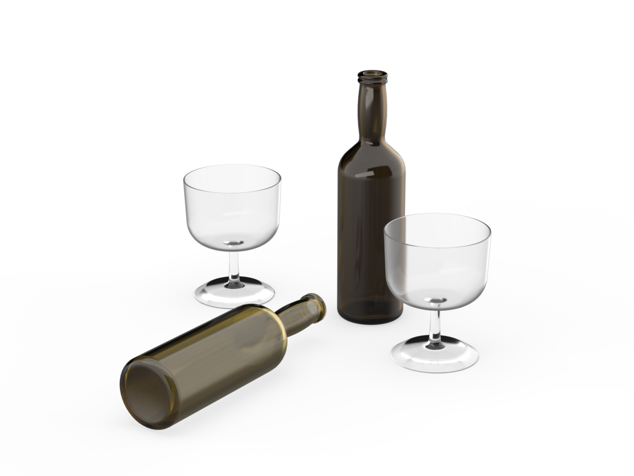 3D rendering of empty bottles and glasses 36460120 PNG