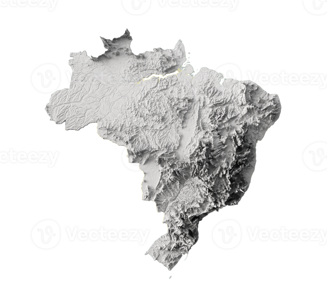 mapa en relieve de brasil color gris mapa mínimo moderno ilustración 3d png