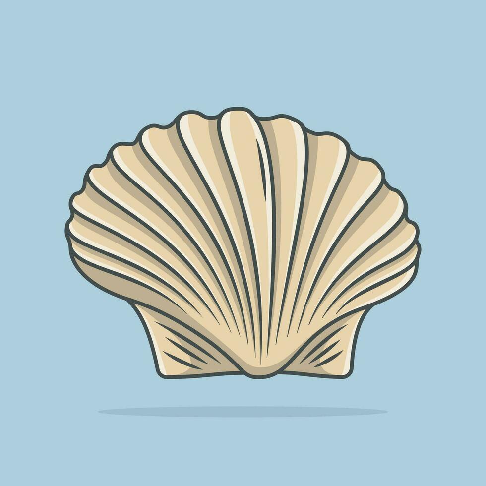 Sea shell, scallop vector sketch illustration. Seashell outline cartoon style