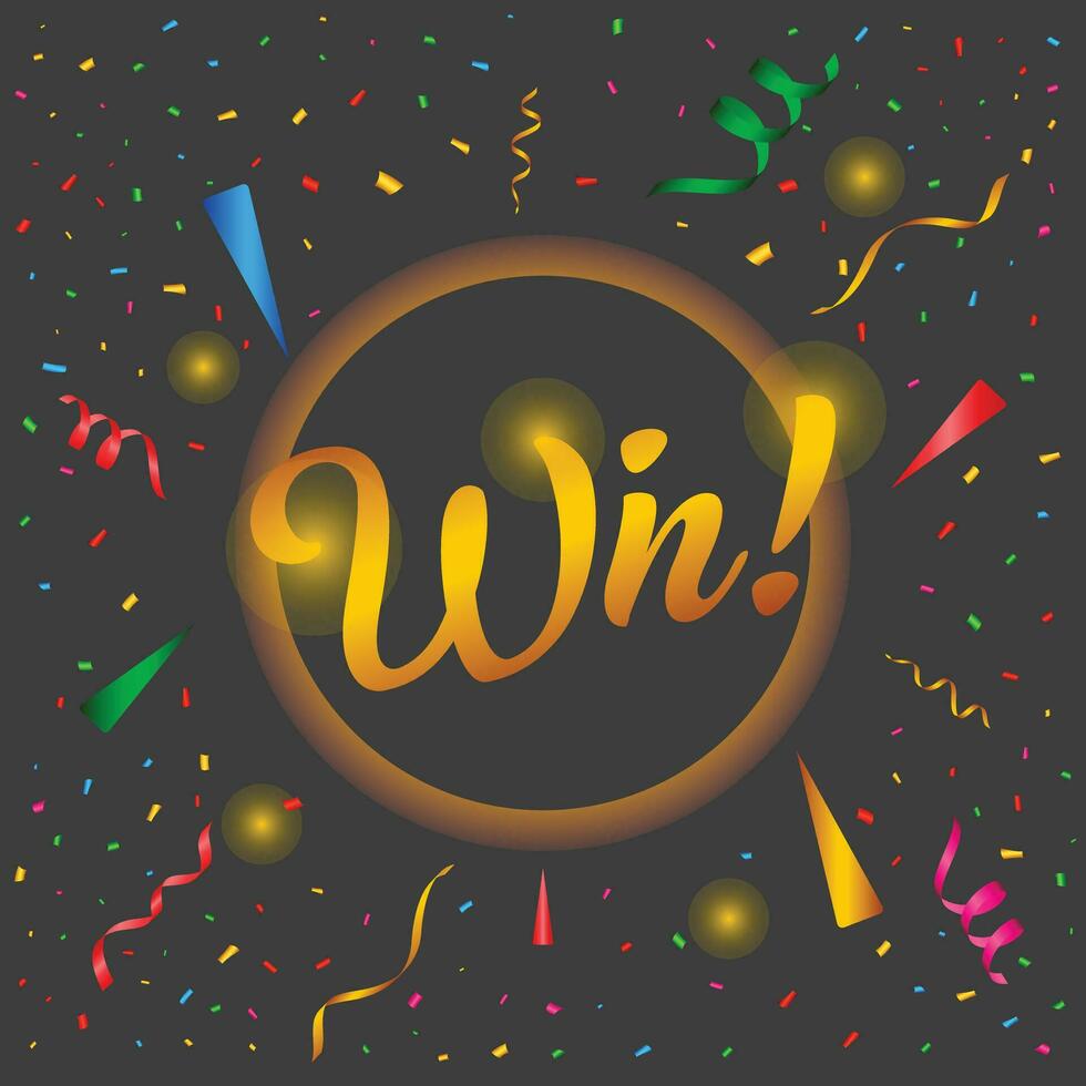 Win sign vector banner design, Golden win text.