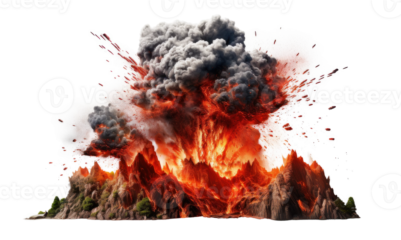 AI generated Volcanic Eruption Natural Disaster Isolated on Transparent png