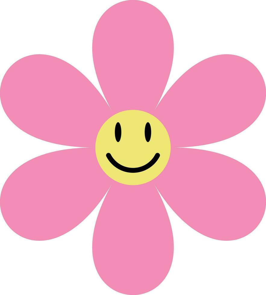 Pink smiling flower icon isolated on white background . Vector illustration
