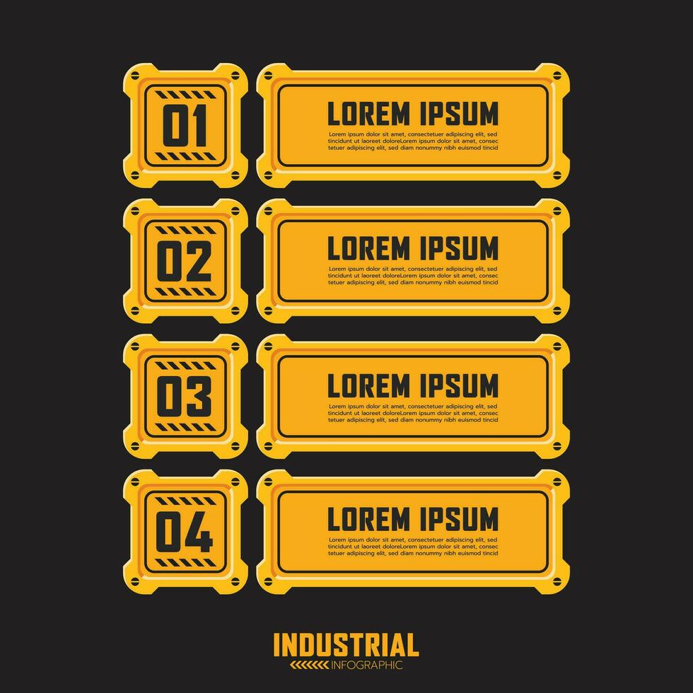 Industrial infographic template with 4 options or steps, warning label sign, lower third banner templates. vector