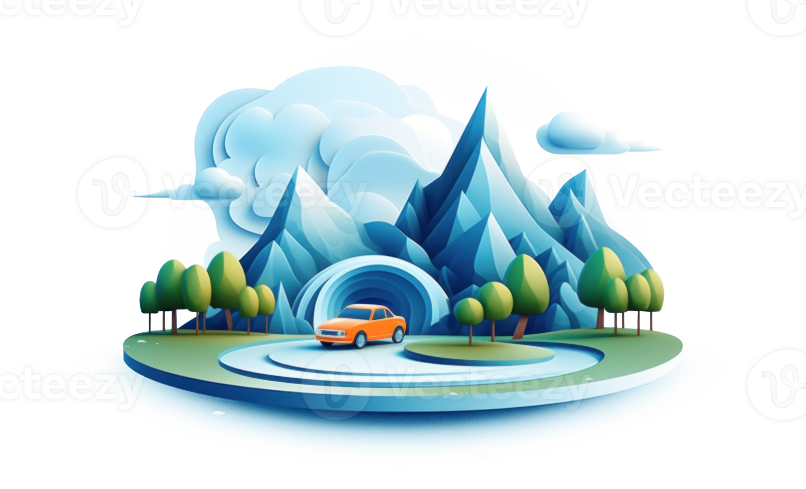 AI generated Scenic Drive Illustration with Orange Car png
