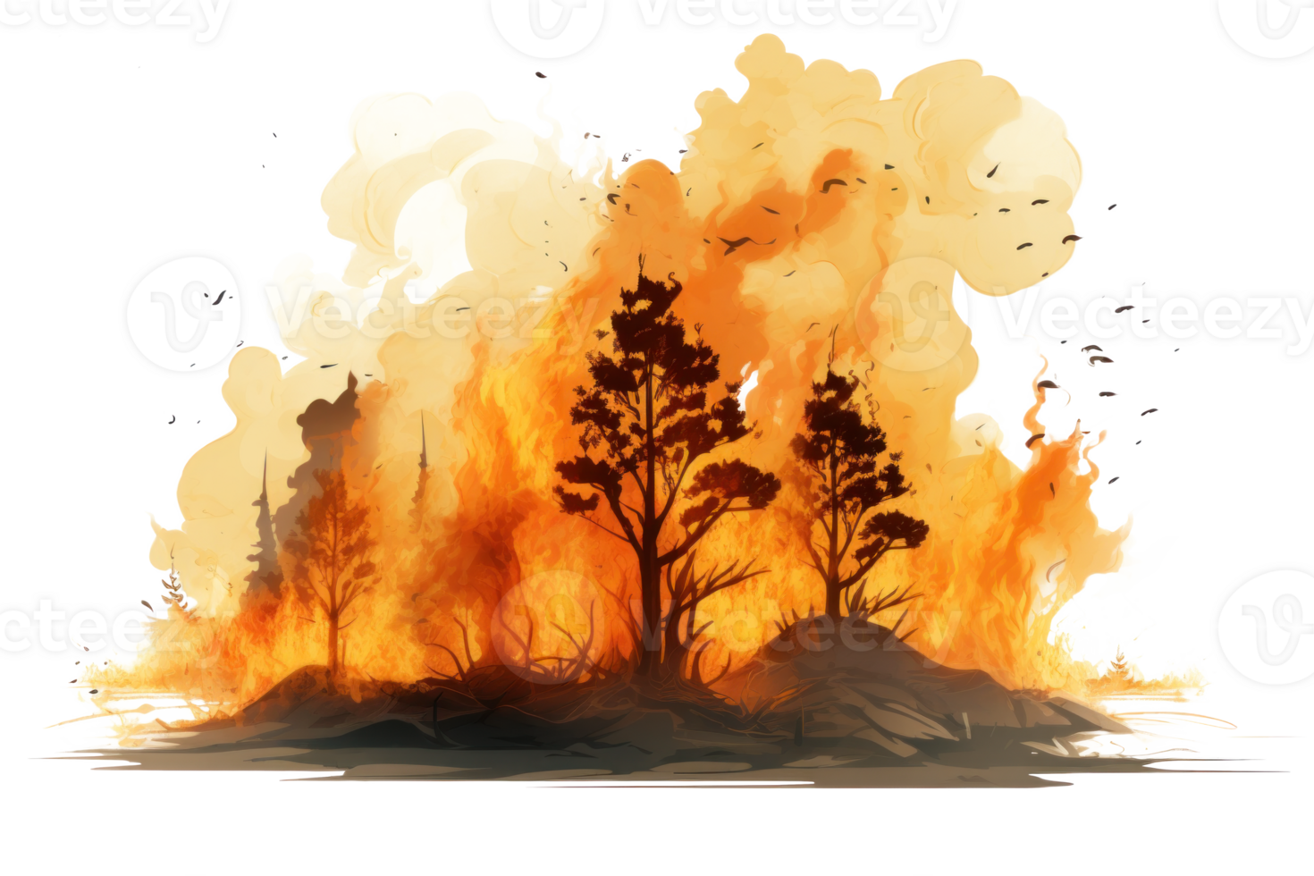 AI generated Forest Fire Catastrophe on Transparent Background png